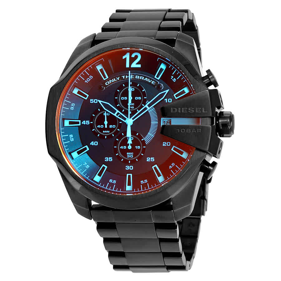 Diesel Mega Chief Chronograph Black Dial Black Steel Strap Watch For Men - DZ4318 Buy Now By Diesel