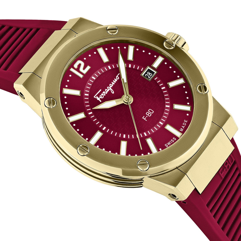 Salvatore Ferragamo F-80 Classic Red Dial Red Rubber Strap Watch for Men - SFHY02422 Buy Now By Salvatore Ferragamo