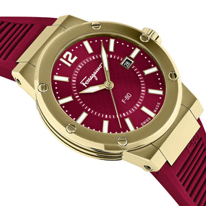 Salvatore Ferragamo F-80 Classic Red Dial Red Rubber Strap Watch for Men - SFHY02422 Buy Now By Salvatore Ferragamo