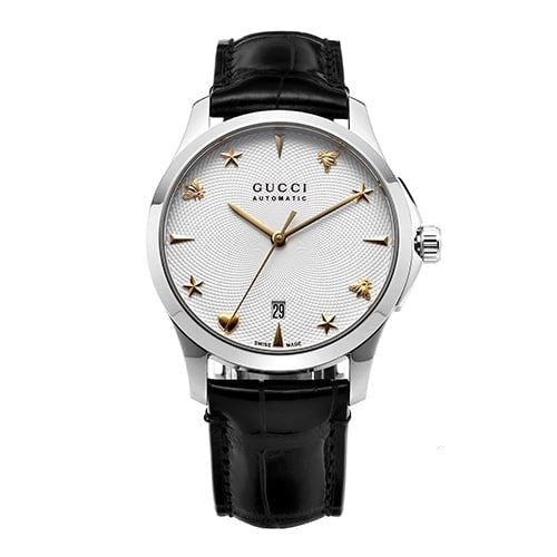 Gucci G Timeless Automatic Silver Dial Black Leather Strap Unisex Watch - YA126468 Buy Now By Gucci