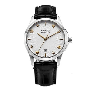 Gucci G Timeless Automatic Silver Dial Black Leather Strap Unisex Watch - YA126468 Buy Now By Gucci