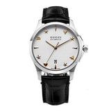 Gucci G Timeless Automatic Silver Dial Black Leather Strap Unisex Watch - YA126468 Buy Now By Gucci