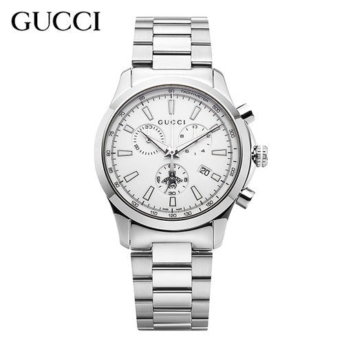 Gucci G Timeless Chronograph White Dial Silver Steel Strap Watch For Men - YA126472 Buy Now By Gucci
