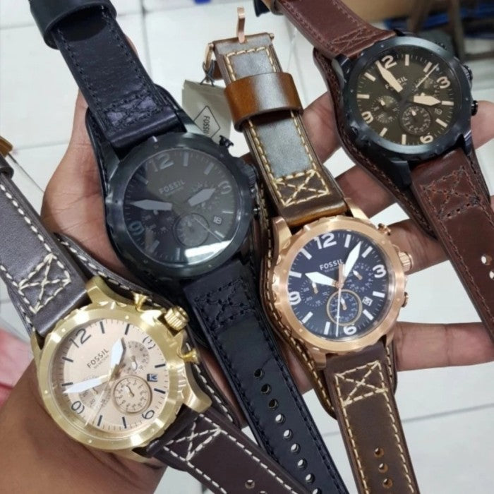 Fossil Nate Chronograph Blue Dial Brown Leather Strap Watch for Men - JR1505 Buy Now By Fossil