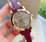 Burberry Heritage Nova Gold Dial Haymarket Red Leather Strap Watch for Women - BU9111 Buy Now By Burberry