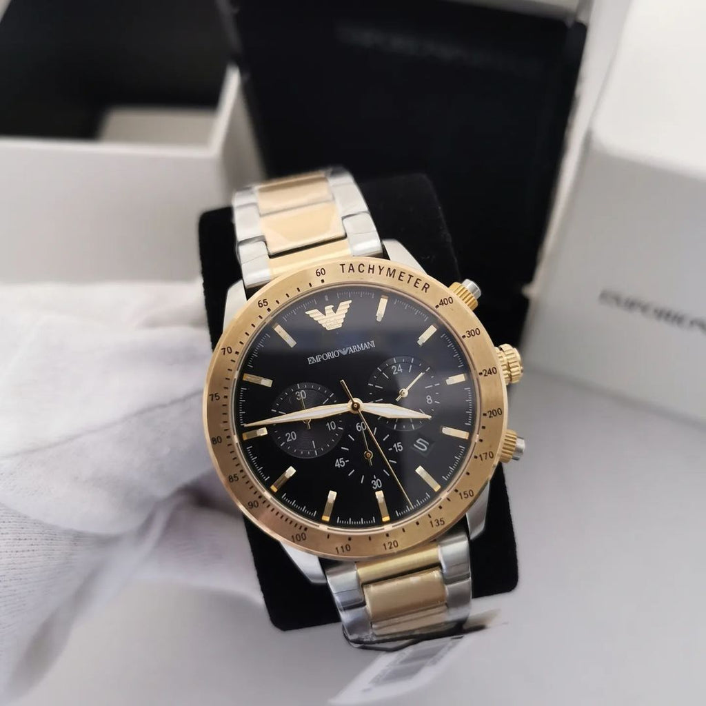 Emporio Armani Analog Chronograph Black Dial Two Tone Steel Strap Watch For Men - AR11521 Buy Now By Emporio Armani