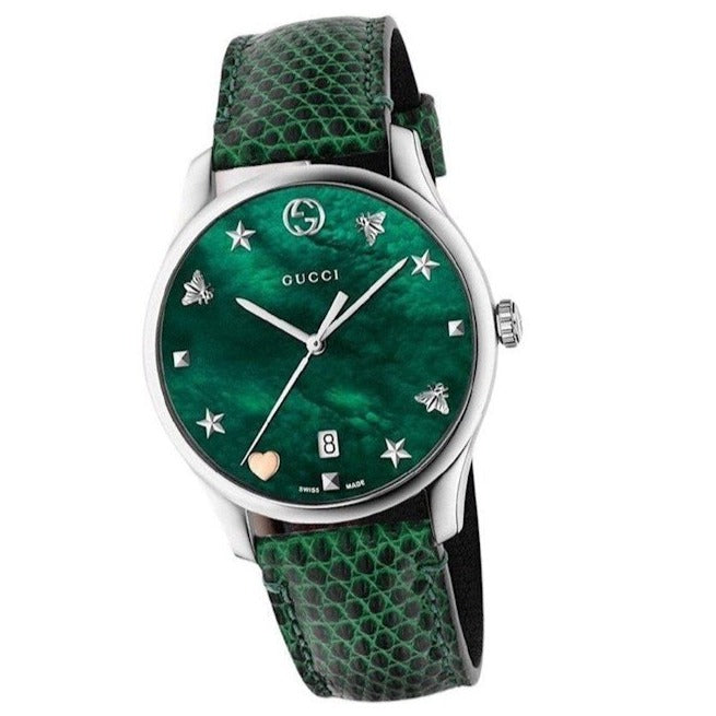 Gucci G-Timeless Mother of Pearl Green Dial Green Leather Strap Watch For Women - YA1264042 Buy Now By Gucci