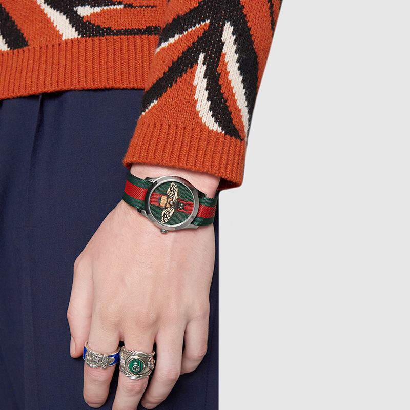 Gucci Le Marche des Merveilles Red & Green Dial Red & Green Nylon Strap Unisex Watch - YA1264060 Buy Now By Gucci