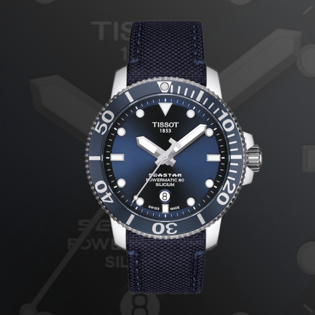 Tissot Seastar 1000 Powermatic 80 Silicium Blue Dial Blue Nylon Strap Watch For Men - T120.407.17.041.01 Buy Now By Tissot