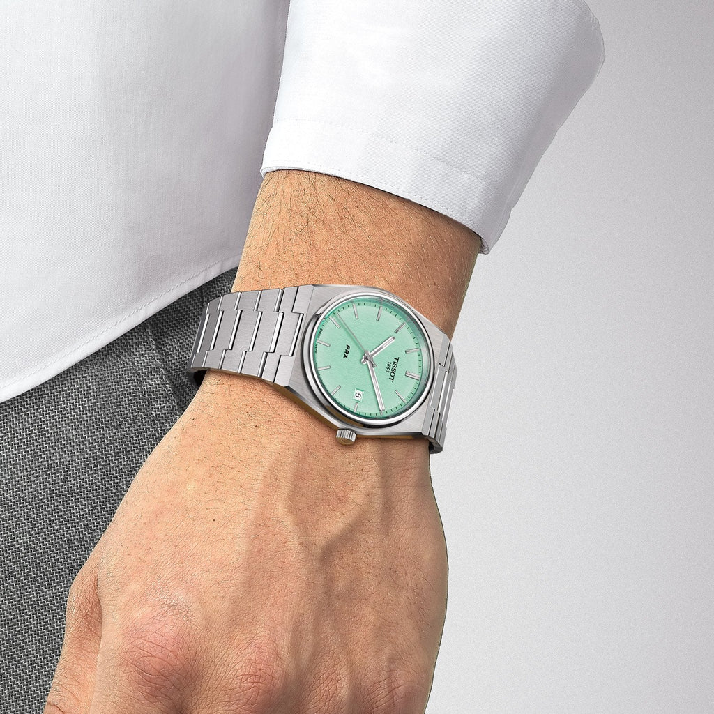 Tissot PRX Quartz Light Green Dial Silver Steel Strap Watch for Men - T137.410.11.091.01 Buy Now By Tissot