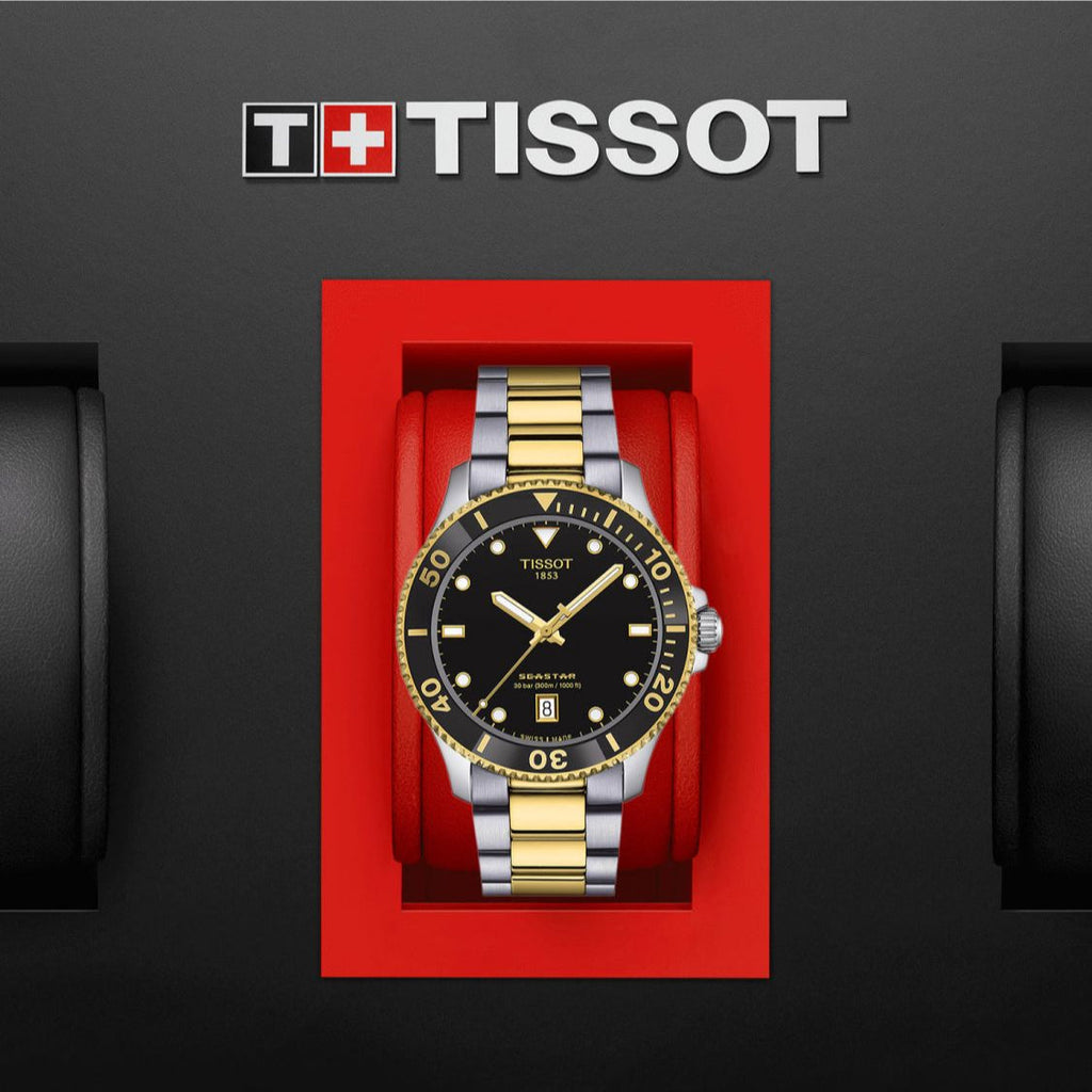 Tissot Seastar 1000 Black Dial Two Tone Steel Strap Watch For Men - T120.410.22.051.00