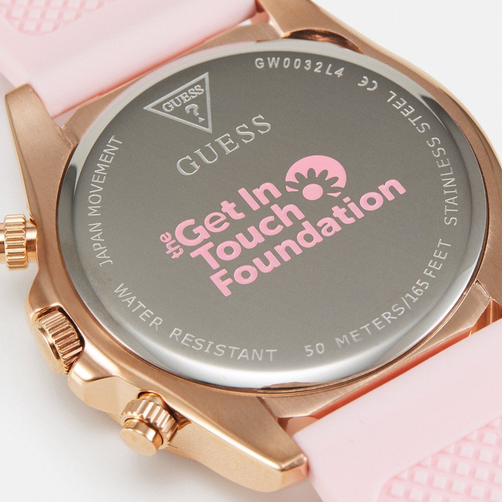 Guess Sparkling Chronograph Crystals Pink Dial Pink Silicone Strap Watch For Women - GW0032L4 Buy Now By Guess