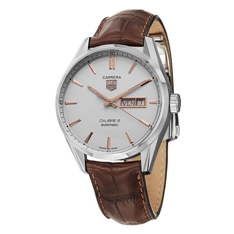 Tag Heuer Carrera Calibre 5 Automatic White Dial Brown Leather Strap Watch for Men - WAR201D.FC6291 Buy Now By Tag Heuer