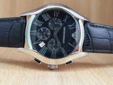 Emporio Armani Valente Chronograph Black Dial Black Leather Strap Watch For Men - AR1633
