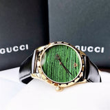 Gucci Le Marche Des Merveilles Quartz Green Dial Black Leather Strap Watch For Women - YA126463 Buy Now By Gucci