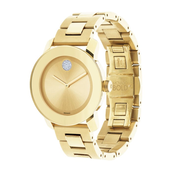 Movado Bold Gold Dial Yellow Gold Steel Strap Watch for Women - 3600104 Buy Now By Movado
