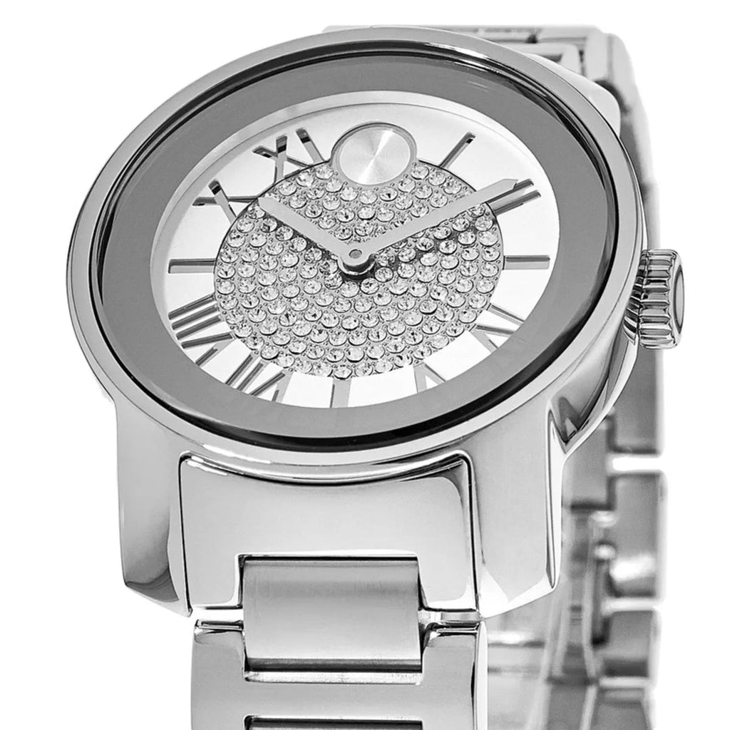 Movado Bold Crystal Pave Silver Dial Silver Steel Strap Watch for Women - 3600254 Buy Now By Movado