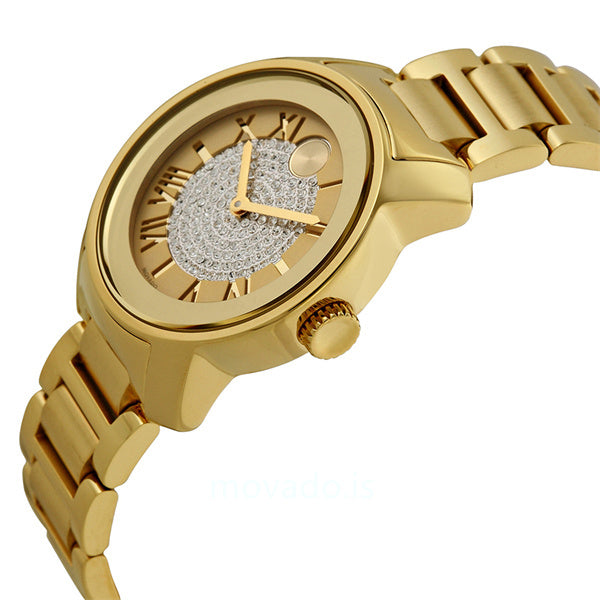 Movado Bold Pave Gold Dial Gold Steel Strap Watch For Women - 3600255 Buy Now By Movado