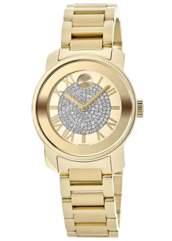 Movado Bold Pave Gold Dial Gold Steel Strap Watch For Women - 3600255 Buy Now By Movado