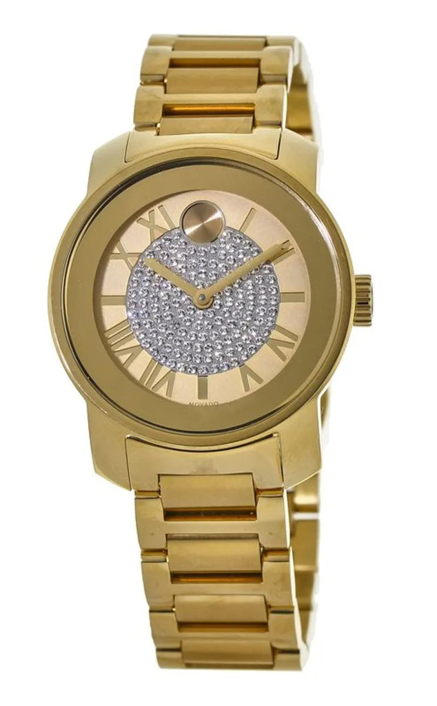 Movado Bold Pave Gold Dial Gold Steel Strap Watch For Women - 3600255 Buy Now By Movado