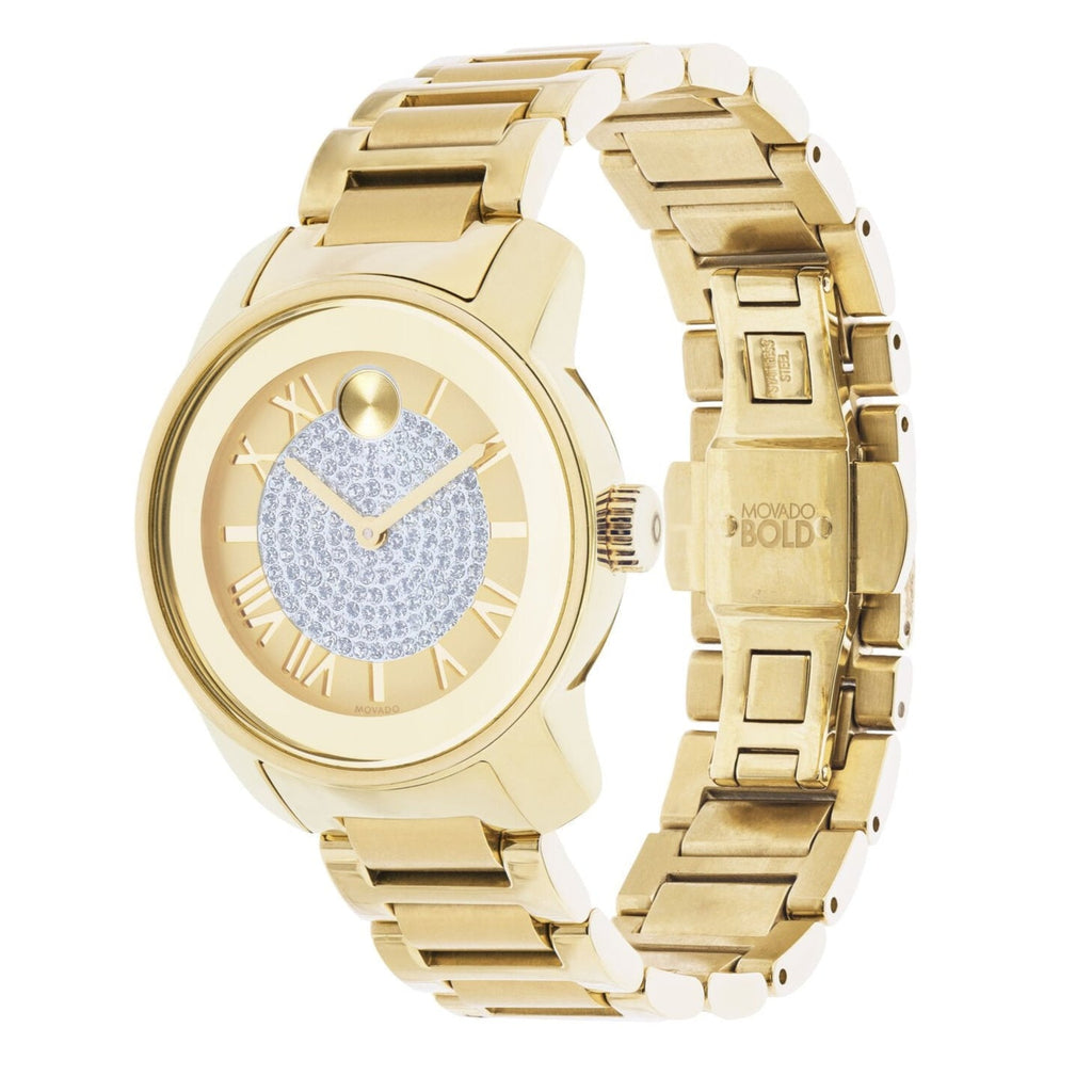 Movado Bold Pave Gold Dial Gold Steel Strap Watch For Women - 3600255 Buy Now By Movado