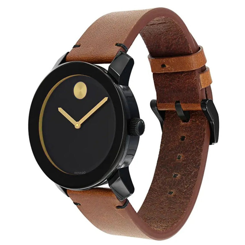 Movado Bold Black Dial Brown Leather Strap Watch For Men - 3600305 Buy Now By Movado