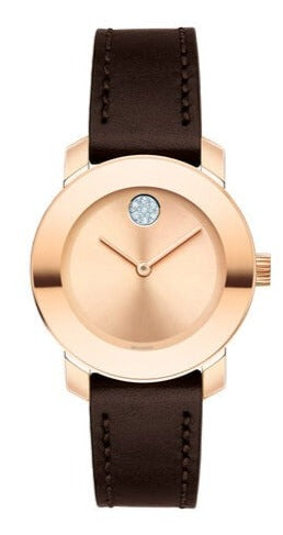 Movado Bold Rose Gold Dial Brown Leather Strap Watch For Women - 3600438 Buy Now By Movado