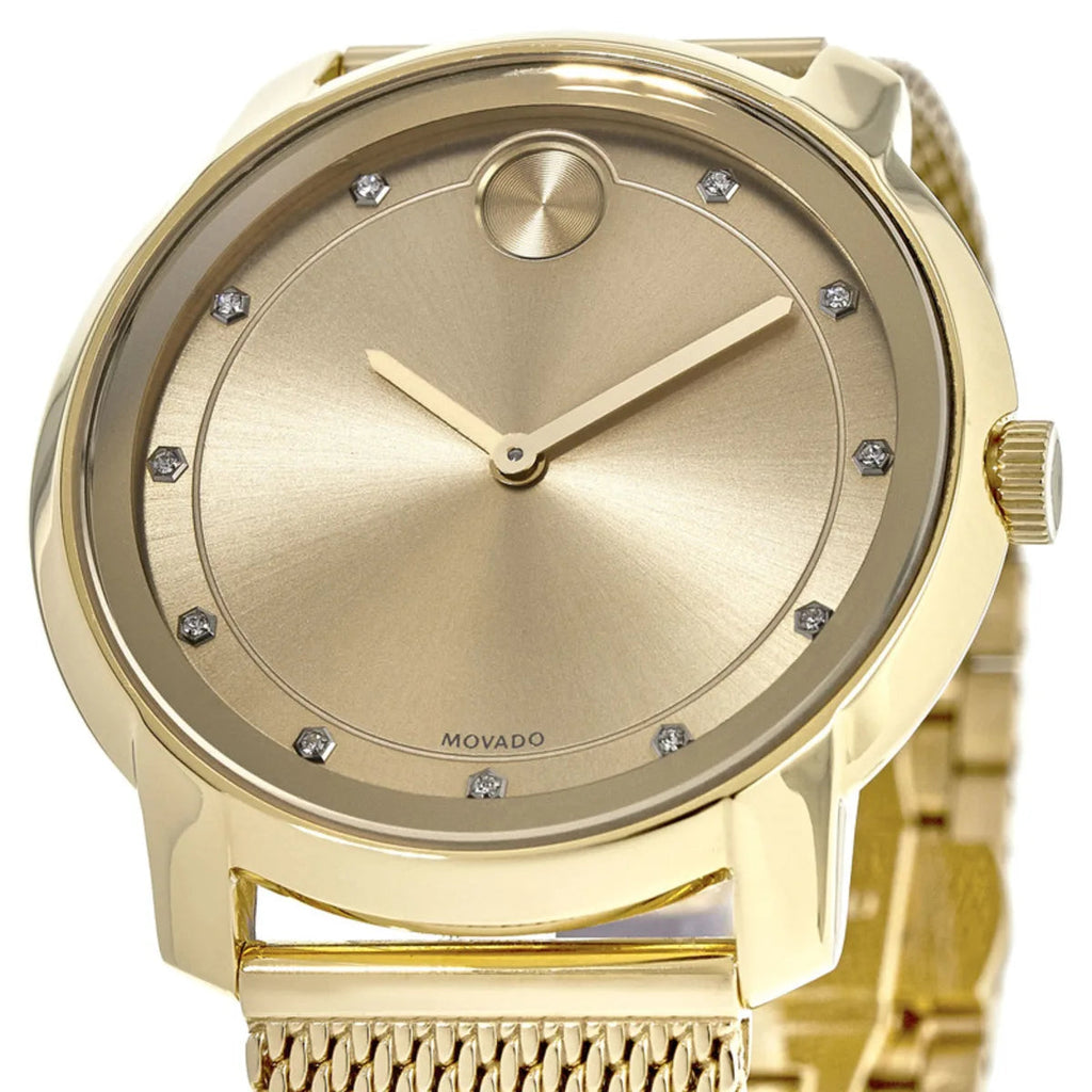 Movado Bold Diamonds Gold Dial Gold Mesh Bracelet Watch For Men - 3600460 Buy Now By Movado
