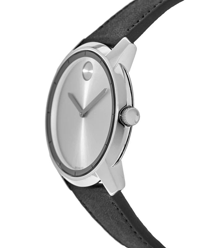 Movado Bold Silver Dial Black Leather Strap Watch For Men - 3600468 Buy Now By Movado