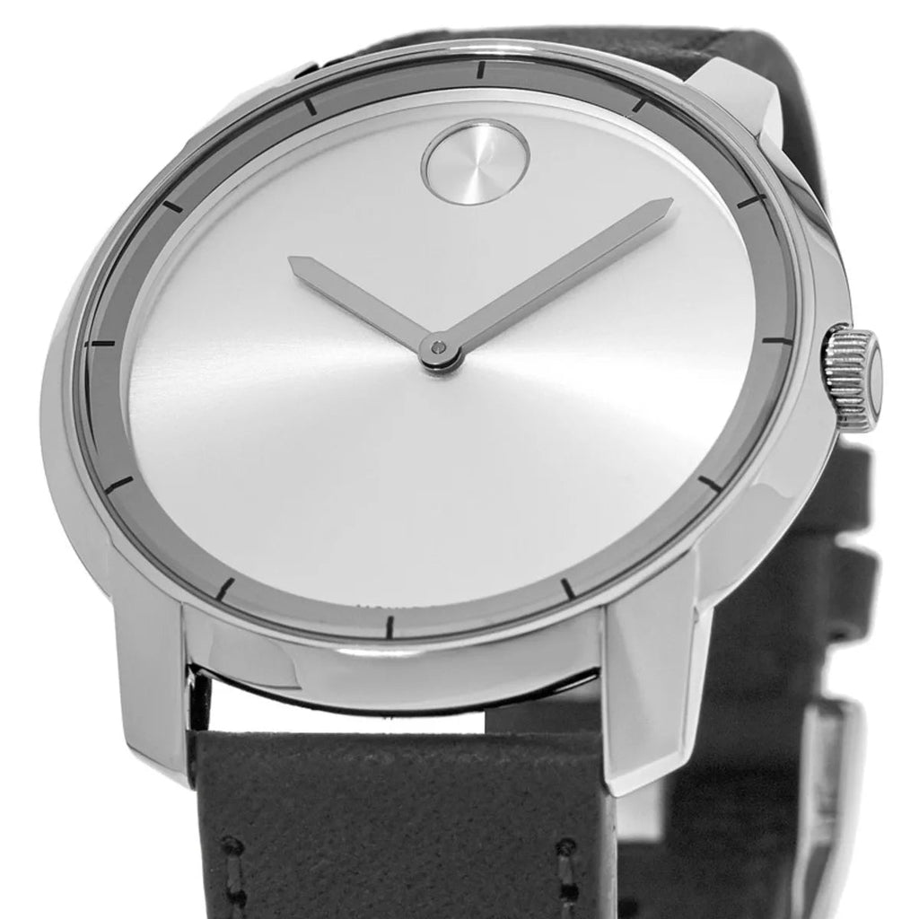 Movado Bold Silver Dial Black Leather Strap Watch For Men - 3600468 Buy Now By Movado