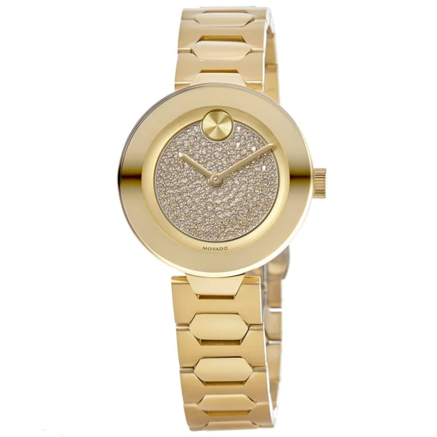 Movado Bold Crystal Gold Dial Gold Steel Strap Watch For Women - 3600492 Buy Now By Movado