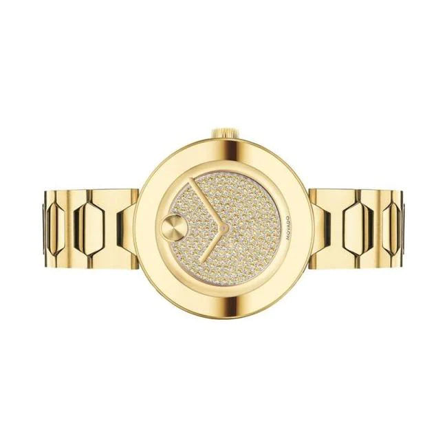 Movado Bold Crystal Gold Dial Gold Steel Strap Watch For Women - 3600492 Buy Now By Movado