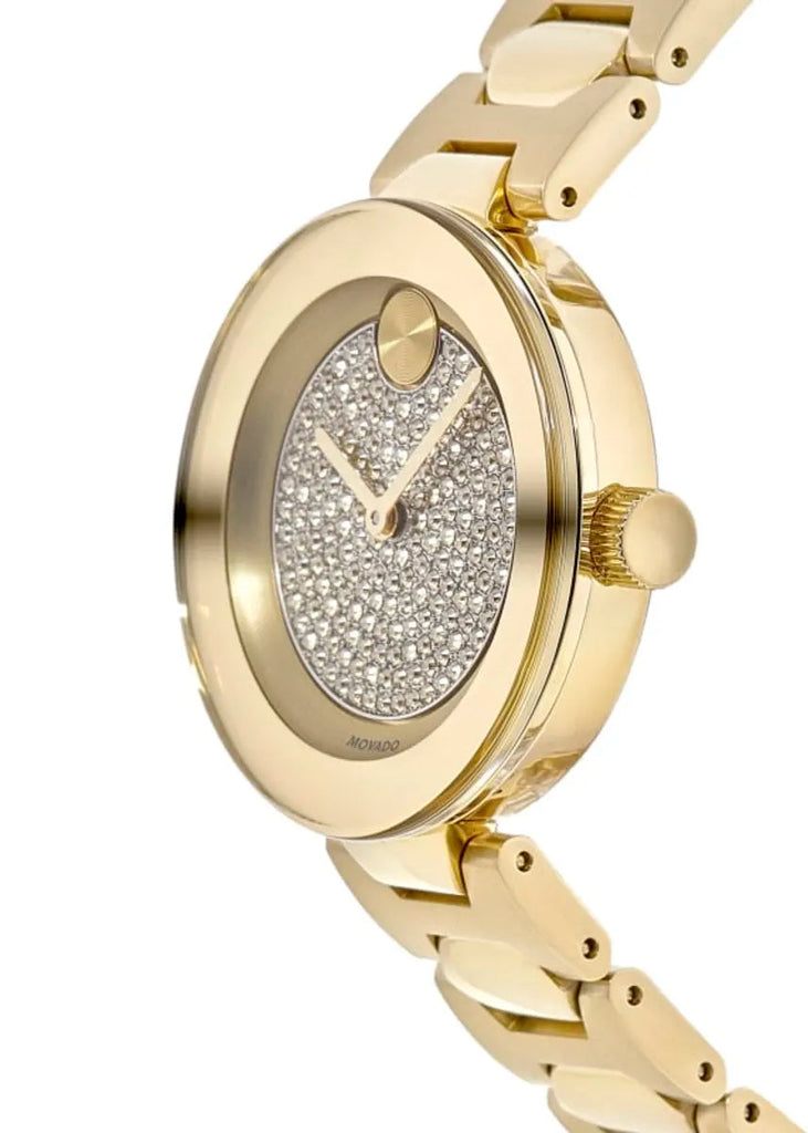 Movado Bold Crystal Gold Dial Gold Steel Strap Watch For Women - 3600492 Buy Now By Movado