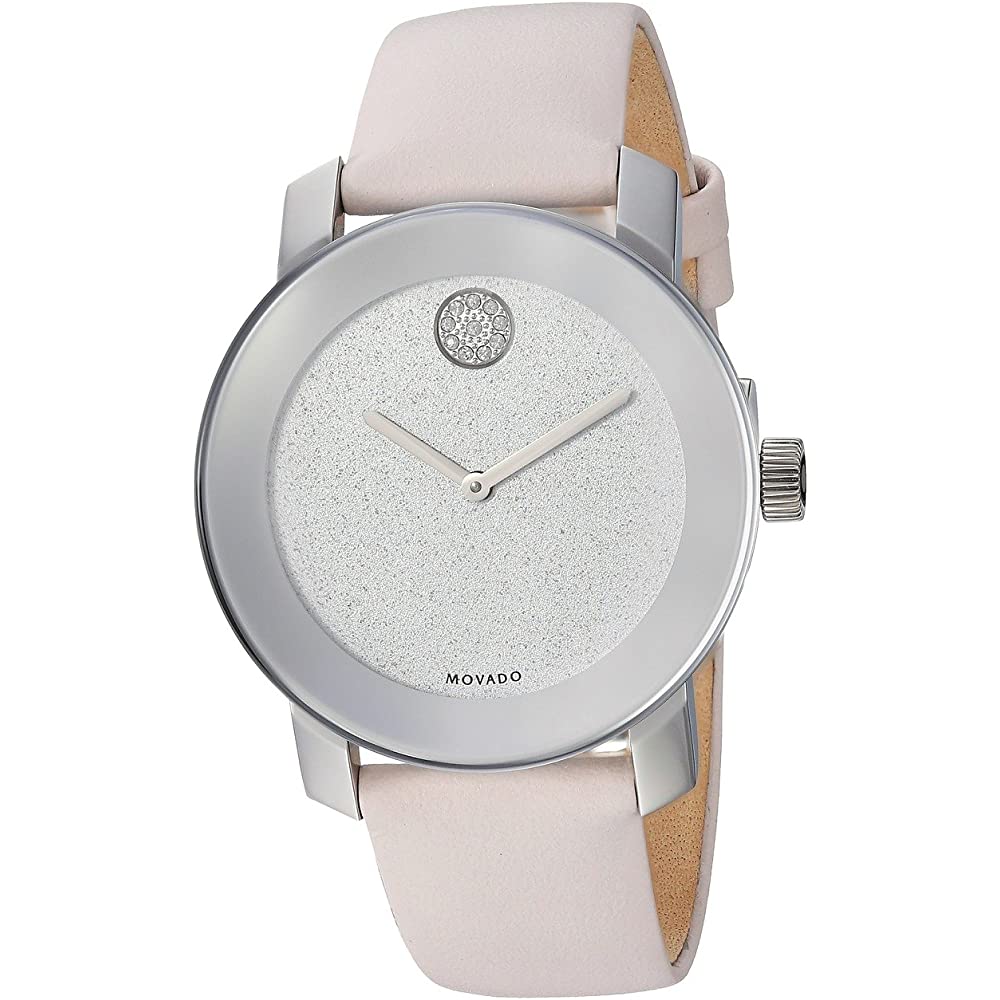 Movado Bold Glitter Silver Dial Pink Leather Strap Watch For Women - 3600522 Buy Now By Movado