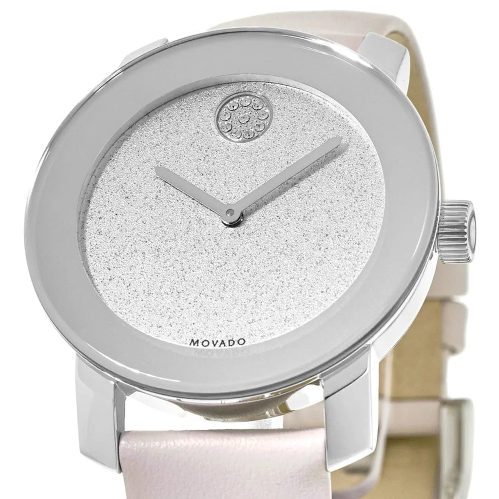 Movado Bold Glitter Silver Dial Pink Leather Strap Watch For Women - 3600522 Buy Now By Movado