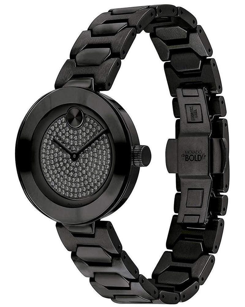 Movado Bold Crystals Black Dial Black Steel Strap Watch for Women - 3600576 Buy Now By Movado