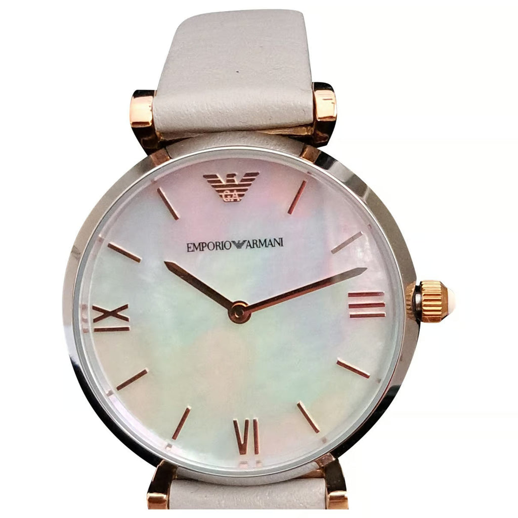 Emporio Armani Gianni T Bar Quartz Mother of Pearl Dial White Leather Strap Watch For Women - AR1965 Buy Now By Emporio Armani