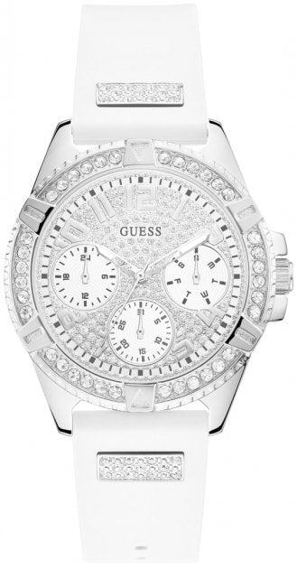 Guess Frontier Diamonds Silver Dial White Rubber Strap Watch For Women - W1160L4 Buy Now By Guess