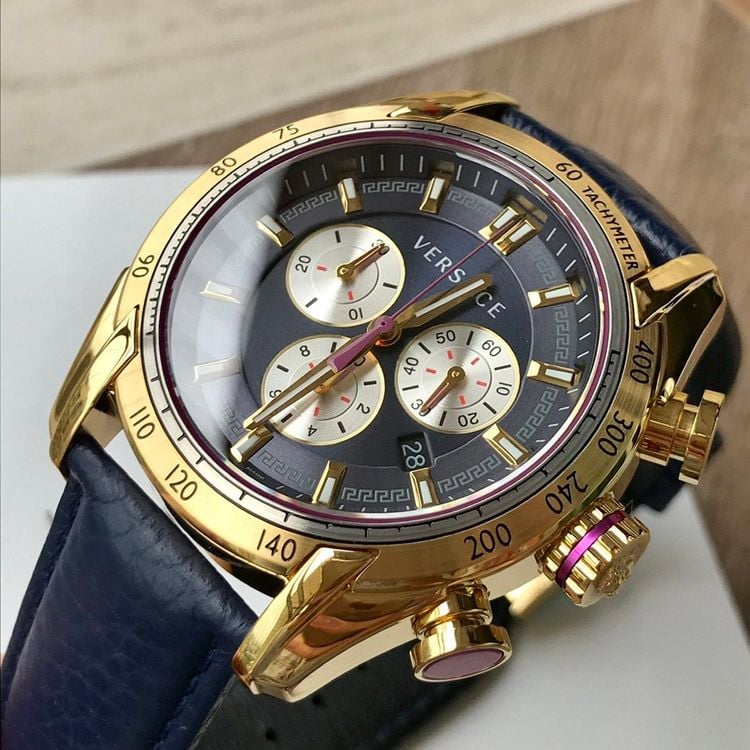 Versace V-Ray Blue Chronograph Blue Dial Blue Leather Strap Watch for Men - VDB030014 Buy Now By Versace