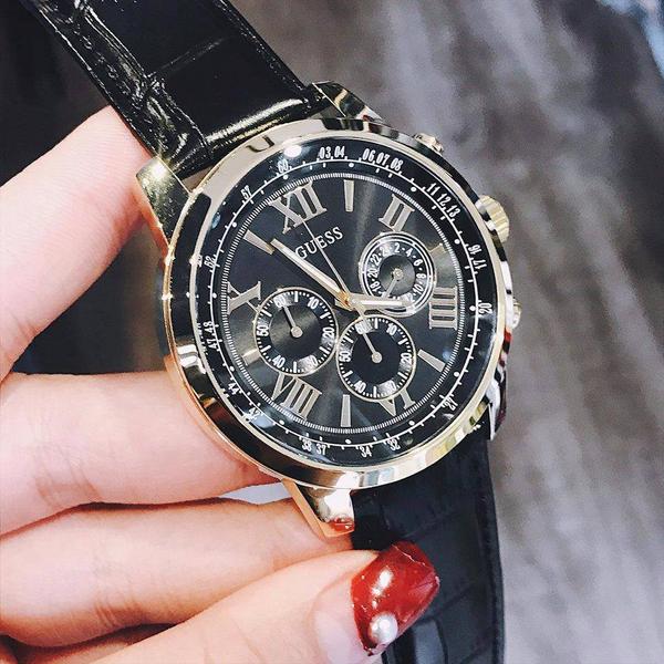 Guess Horizon Chronograph Quartz Black Dial Blue Leather Strap Watch For Men - W0380G3 Buy Now By Guess