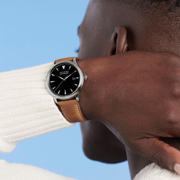 Movado Heritage Calendoplan Black Dial Brown Leather Strap Watch for Men - 3650001 Buy Now By Movado