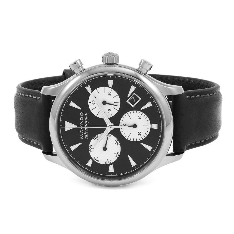 Movado Heritage Chronograph Black Dial Black Leather Strap Watch for Men - 3650005 Buy Now By Movado