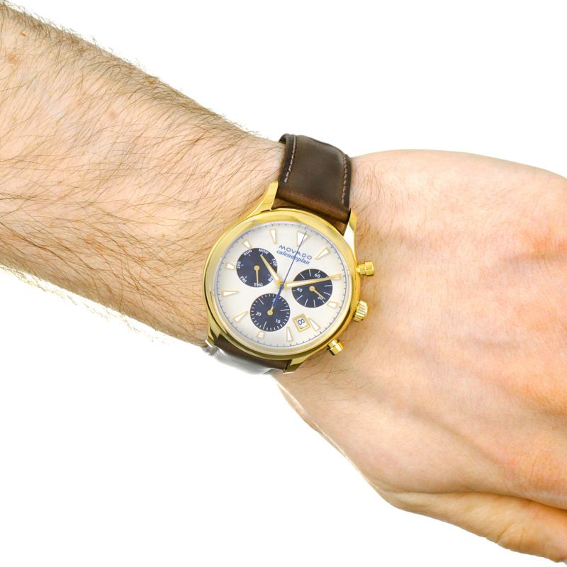 Movado Heritage Chronograph White Black Leather Strap Watch for Men - 3650007 Buy Now By Movado