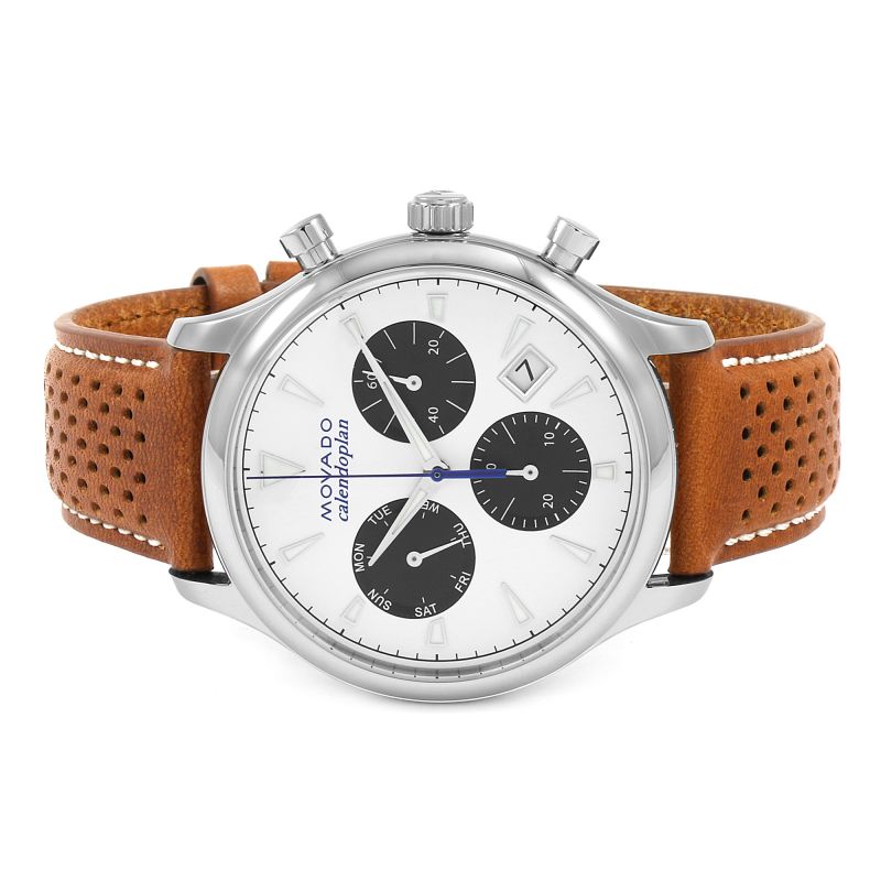 Movado Heritage Calendoplan Chronograph White Dial Brown Leather Strap Watch for Men - 3650008 Buy Now By Movado