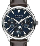 Movado Heritage Moonphase Blue Dial Brown Leather Strap Watch For Women - 3650009 Buy Now By Movado