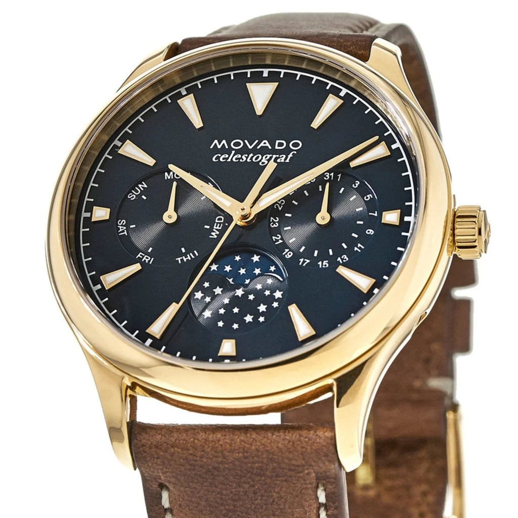 Movado Heritage Celestograf Navy Blue Dial Brown Leather Strap Watch For Women - 3650010 Buy Now By Movado