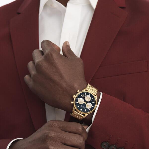 Movado Heritage Calendoplan Blue Dial Gold Steel Strap Watch for Men - 3650015 Buy Now By Movado