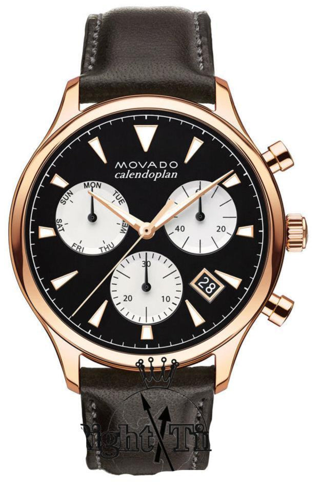 Movado Heritage Calendoplan Chronograph Black Dial Brown Leather Strap Watch for Men - 3650021 Buy Now By Movado
