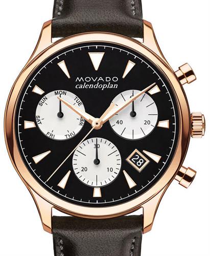 Movado Heritage Calendoplan Chronograph Black Dial Brown Leather Strap Watch for Men - 3650021 Buy Now By Movado