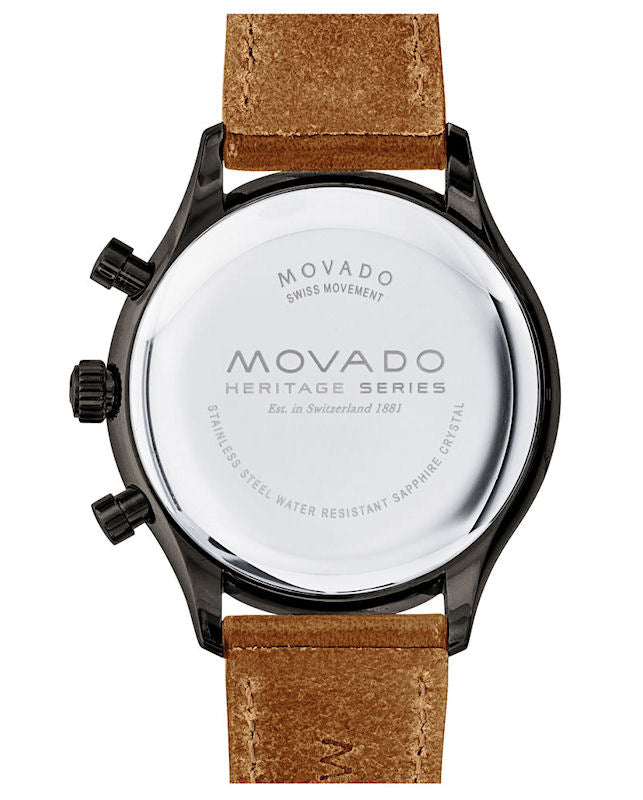 Movado Heritage Calendoplan Chronograph Black Dial Brown Leather Strap Watch for Men - 3650022 Buy Now By Movado
